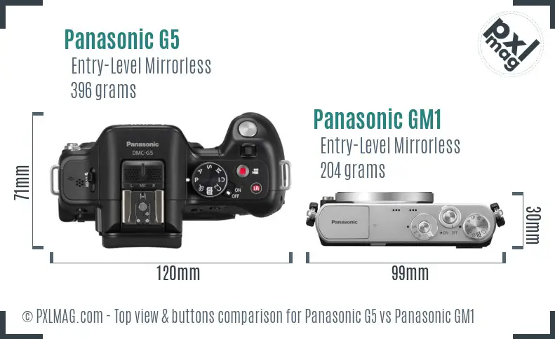 Panasonic G5 vs Panasonic GM1 top view buttons comparison