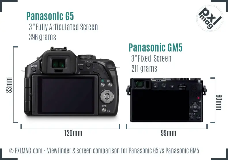 Panasonic G5 vs Panasonic GM5 Screen and Viewfinder comparison