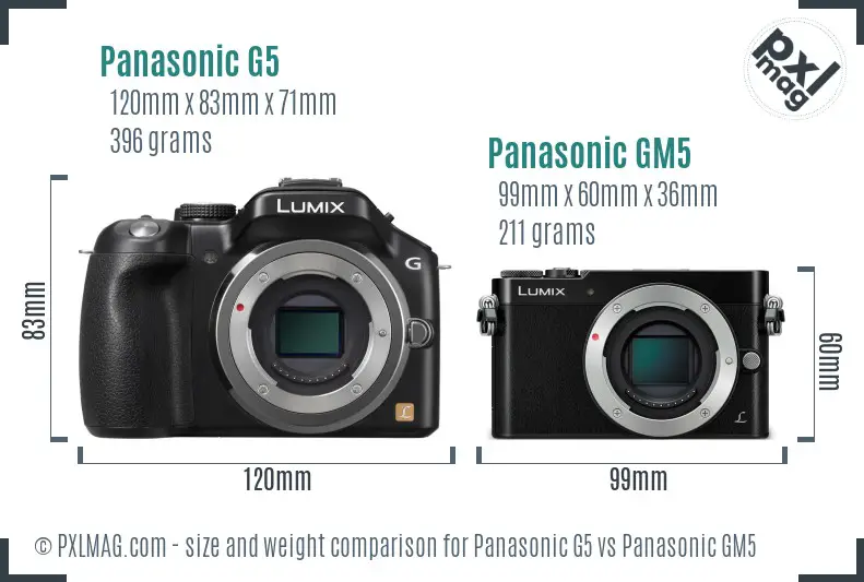 Panasonic G5 vs Panasonic GM5 size comparison