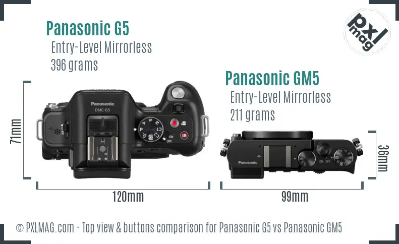 Panasonic G5 vs Panasonic GM5 top view buttons comparison