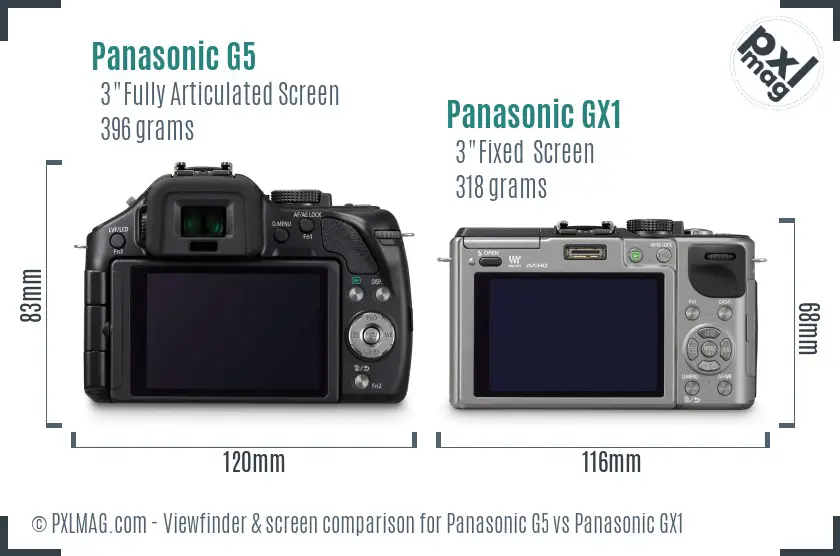 Panasonic G5 vs Panasonic GX1 Screen and Viewfinder comparison
