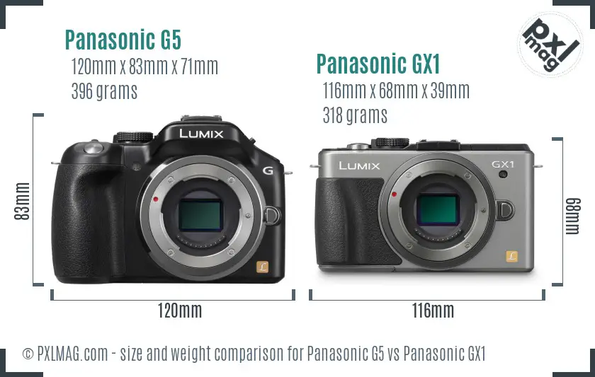 Panasonic G5 vs Panasonic GX1 size comparison