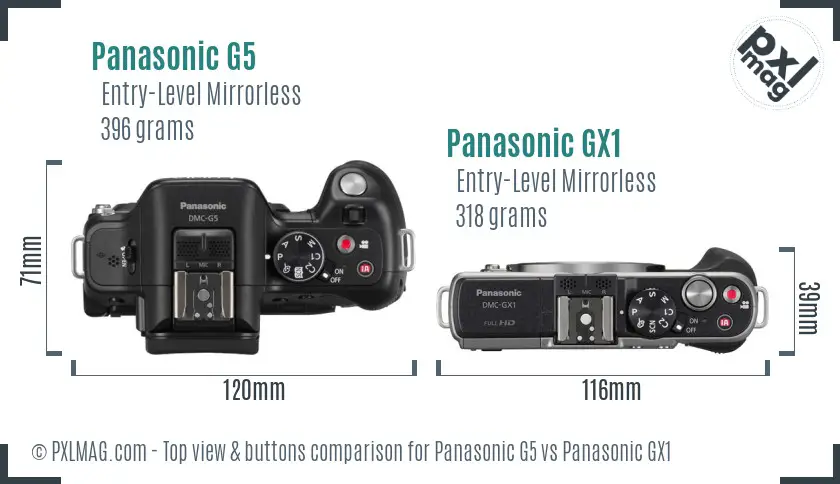 Panasonic G5 vs Panasonic GX1 top view buttons comparison