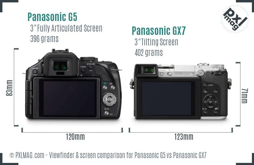 Panasonic G5 vs Panasonic GX7 Screen and Viewfinder comparison
