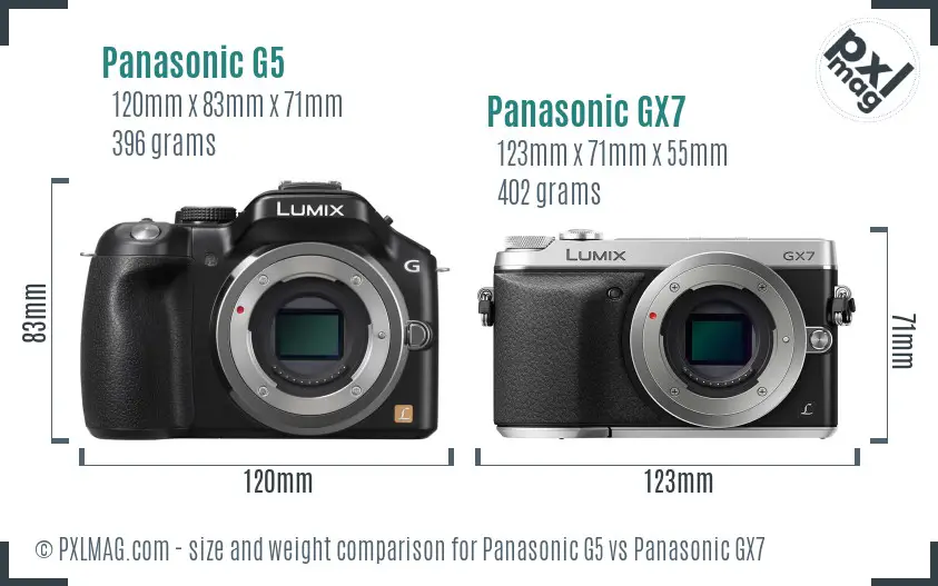 Panasonic G5 vs Panasonic GX7 size comparison