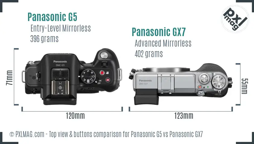Panasonic G5 vs Panasonic GX7 top view buttons comparison