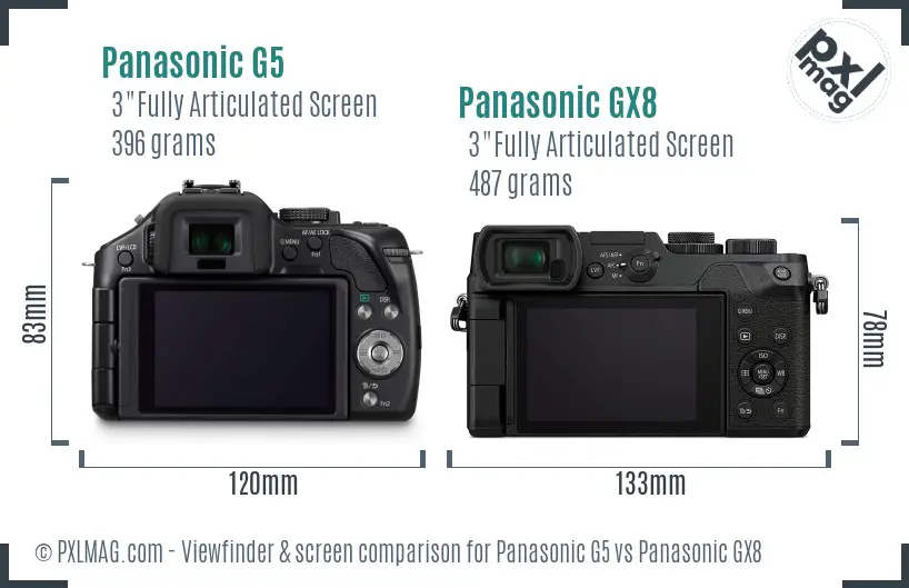 Panasonic G5 vs Panasonic GX8 Screen and Viewfinder comparison