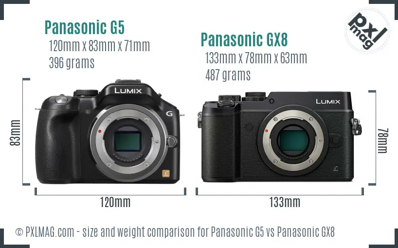 Panasonic G5 vs Panasonic GX8 size comparison