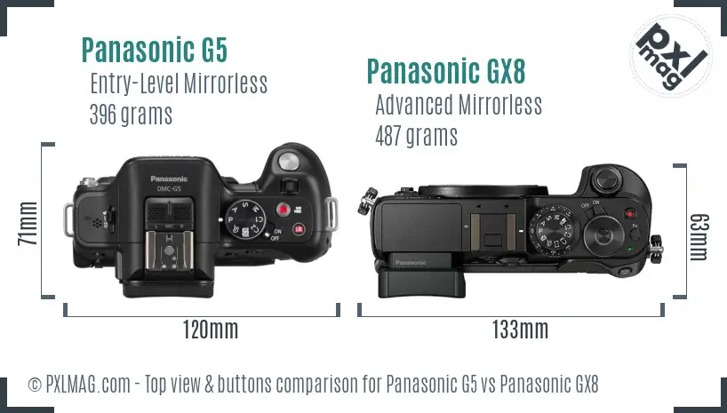 Panasonic G5 vs Panasonic GX8 top view buttons comparison
