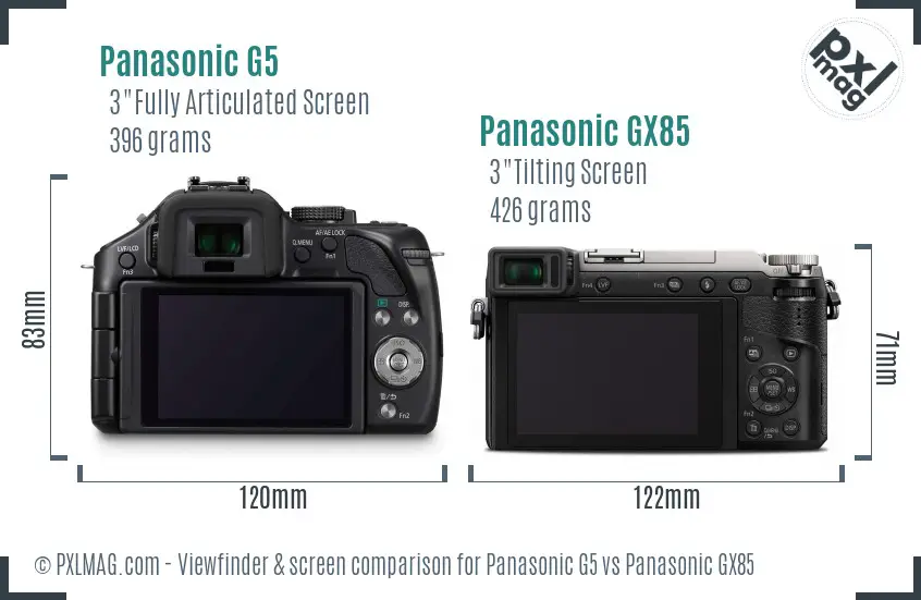 Panasonic G5 vs Panasonic GX85 Screen and Viewfinder comparison