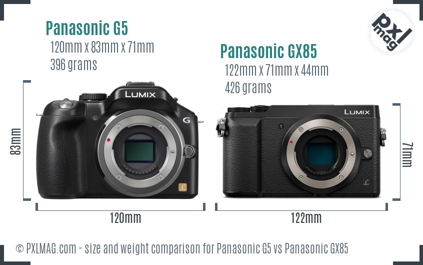 Panasonic G5 vs Panasonic GX85 size comparison