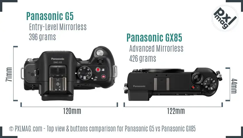 Panasonic G5 vs Panasonic GX85 top view buttons comparison