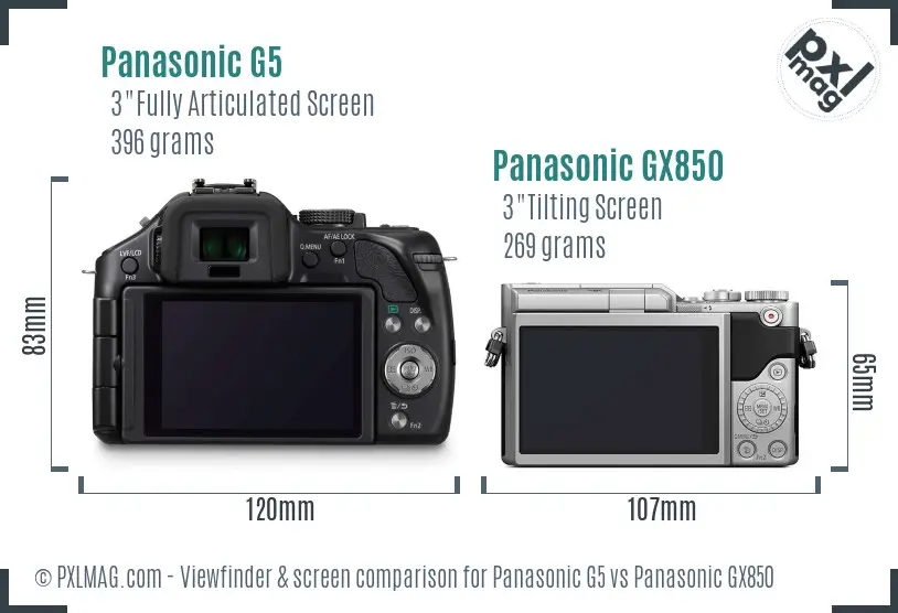 Panasonic G5 vs Panasonic GX850 Screen and Viewfinder comparison