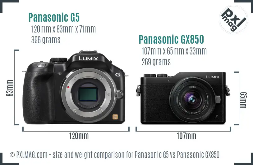 Panasonic G5 vs Panasonic GX850 size comparison