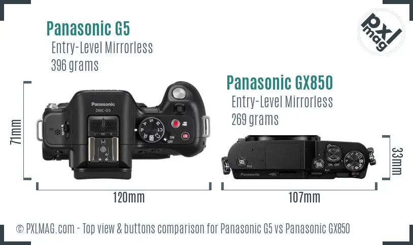 Panasonic G5 vs Panasonic GX850 top view buttons comparison