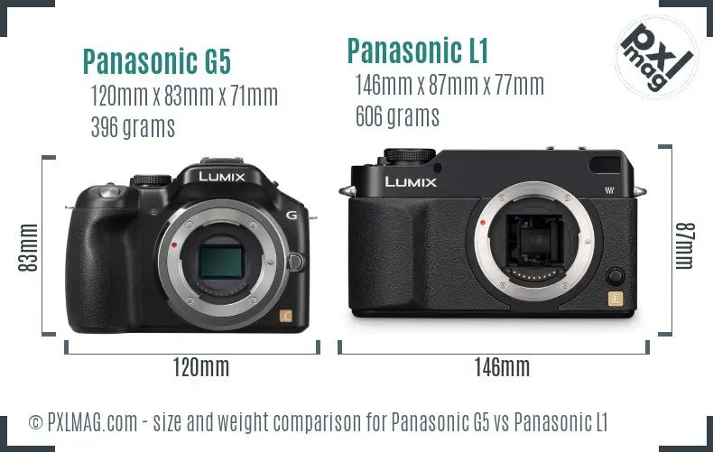 Panasonic G5 vs Panasonic L1 size comparison