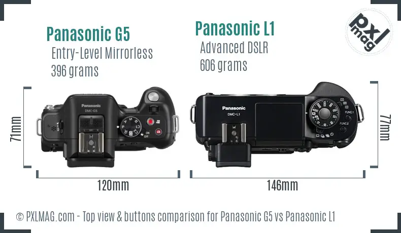 Panasonic G5 vs Panasonic L1 top view buttons comparison