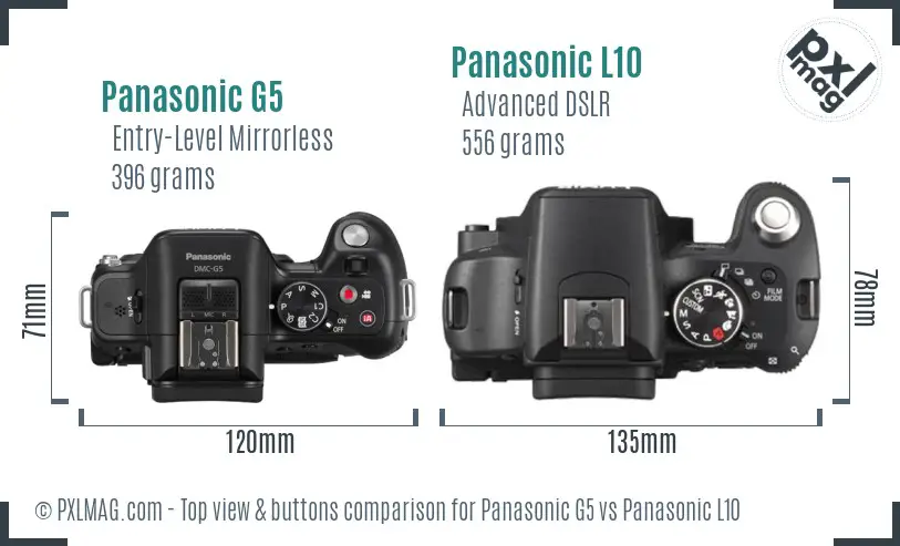 Panasonic G5 vs Panasonic L10 top view buttons comparison
