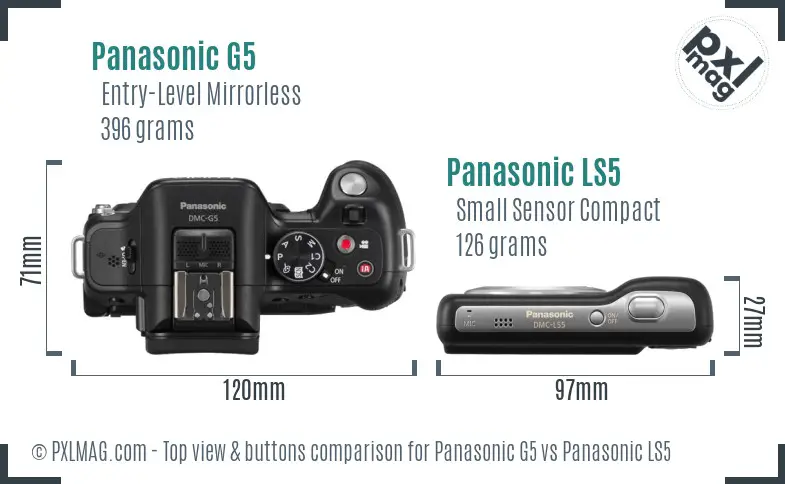 Panasonic G5 vs Panasonic LS5 top view buttons comparison