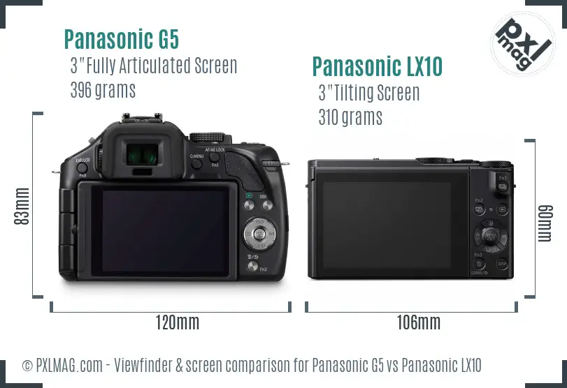 Panasonic G5 vs Panasonic LX10 Screen and Viewfinder comparison