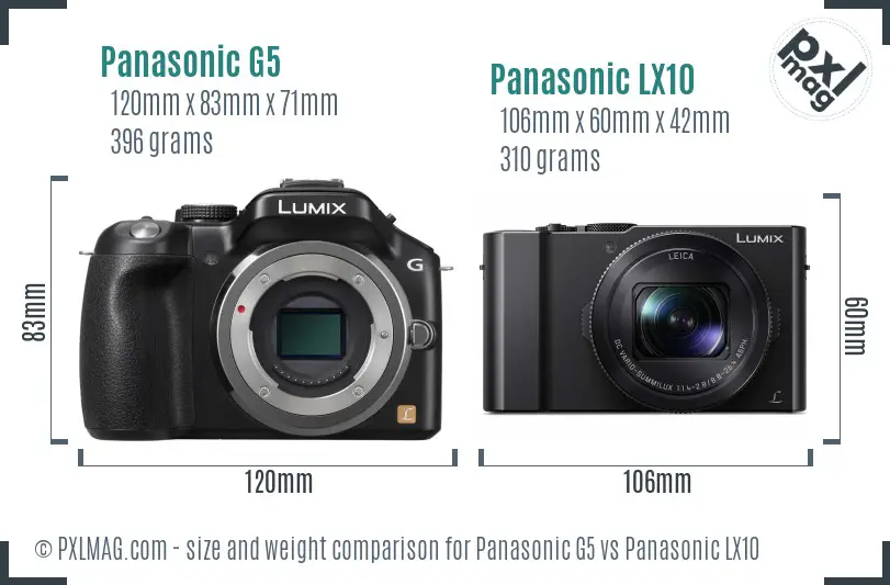 Panasonic G5 vs Panasonic LX10 size comparison