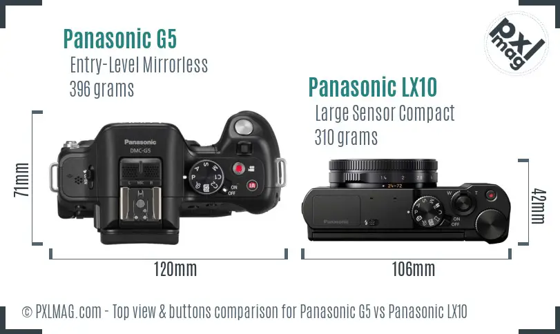 Panasonic G5 vs Panasonic LX10 top view buttons comparison