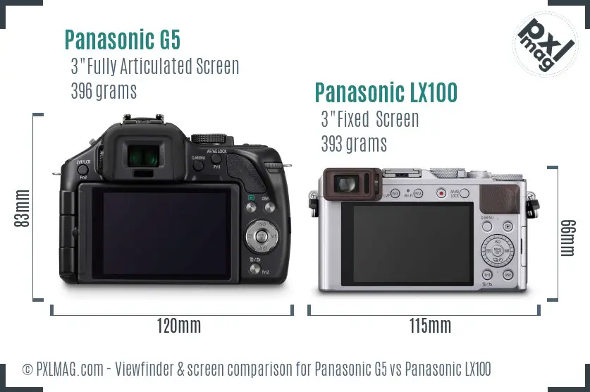 Panasonic G5 vs Panasonic LX100 Screen and Viewfinder comparison