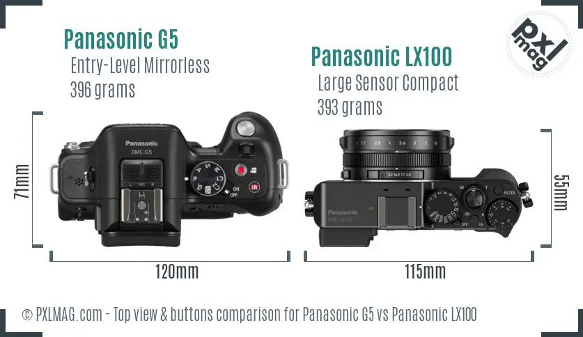 Panasonic G5 vs Panasonic LX100 top view buttons comparison