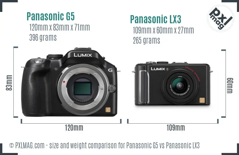 Panasonic G5 vs Panasonic LX3 size comparison
