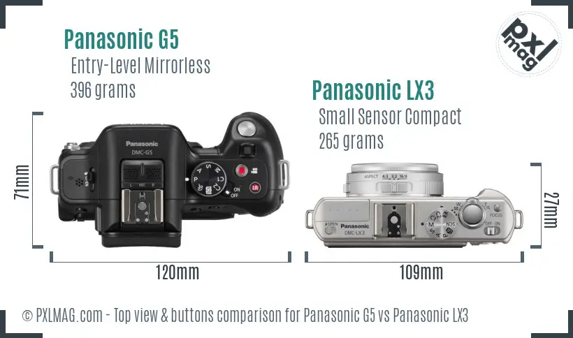 Panasonic G5 vs Panasonic LX3 top view buttons comparison