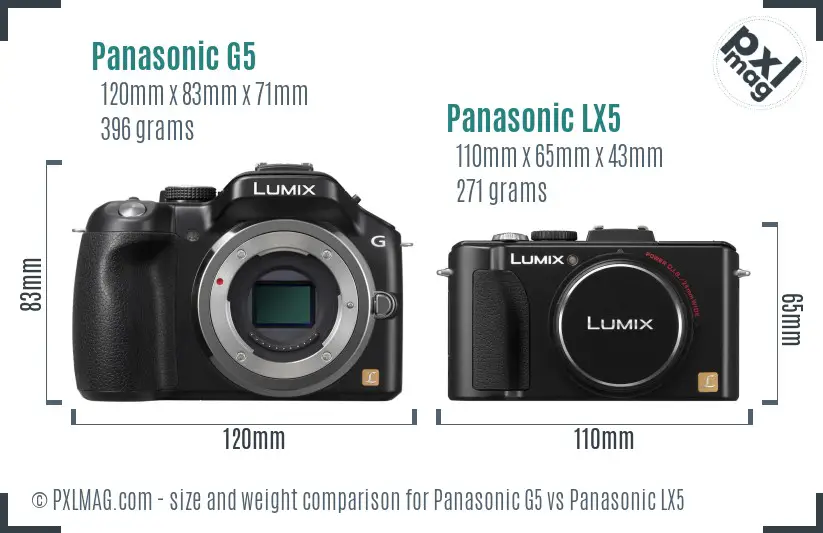 Panasonic G5 vs Panasonic LX5 size comparison