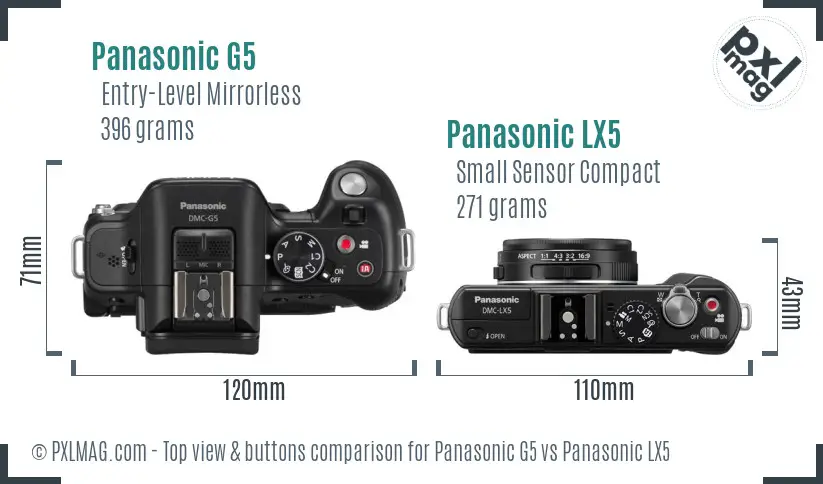 Panasonic G5 vs Panasonic LX5 top view buttons comparison