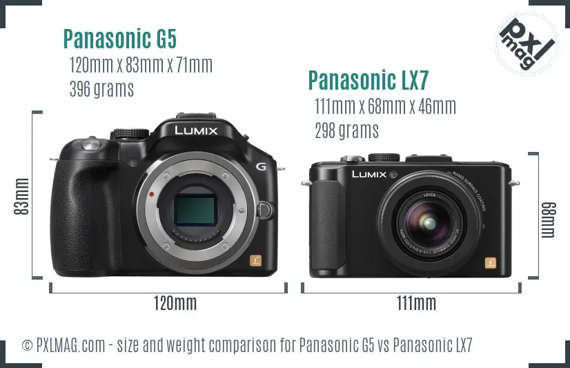 Panasonic G5 vs Panasonic LX7 size comparison