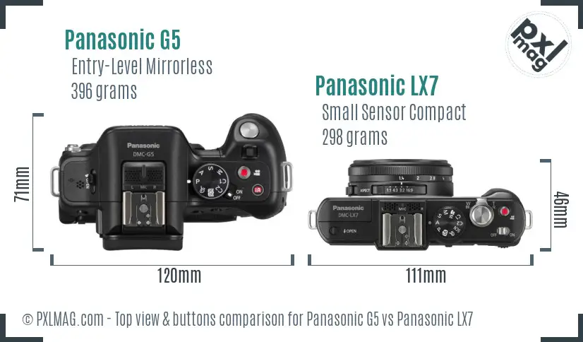 Panasonic G5 vs Panasonic LX7 top view buttons comparison