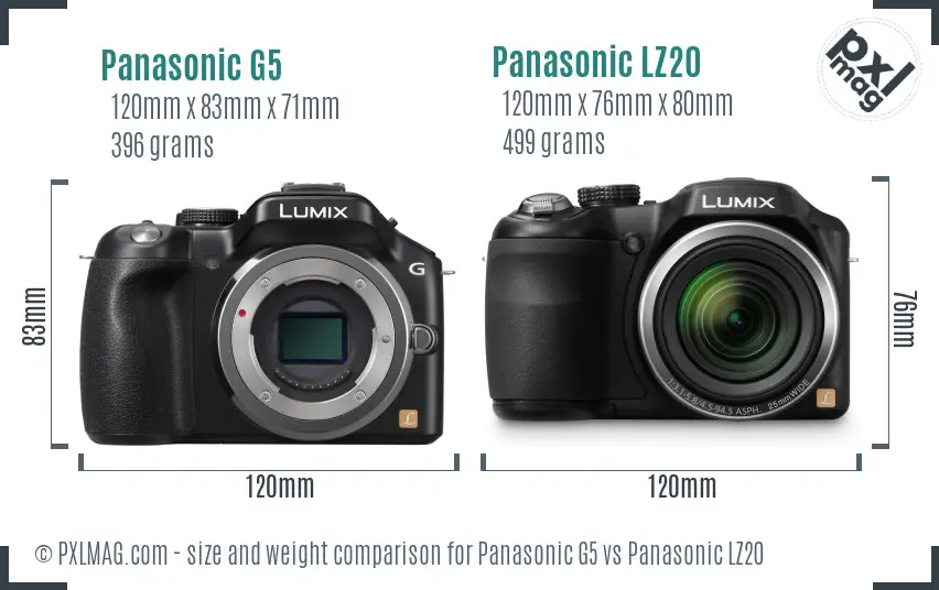 Panasonic G5 vs Panasonic LZ20 size comparison