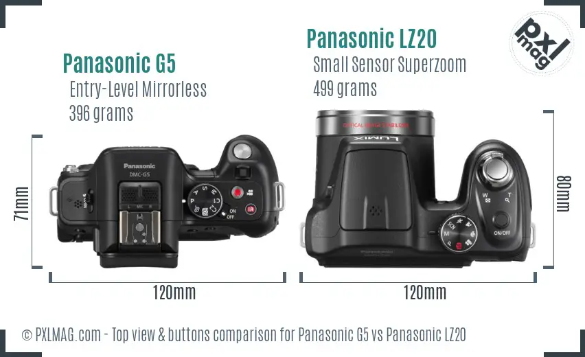 Panasonic G5 vs Panasonic LZ20 top view buttons comparison