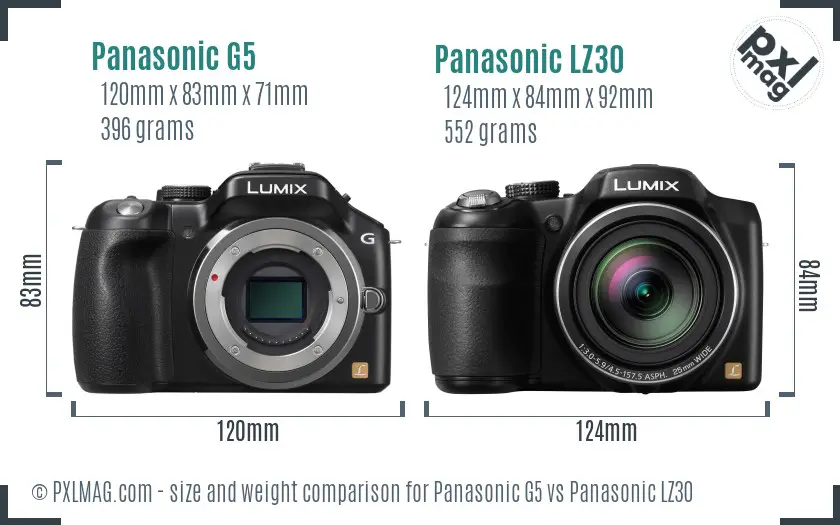 Panasonic G5 vs Panasonic LZ30 size comparison