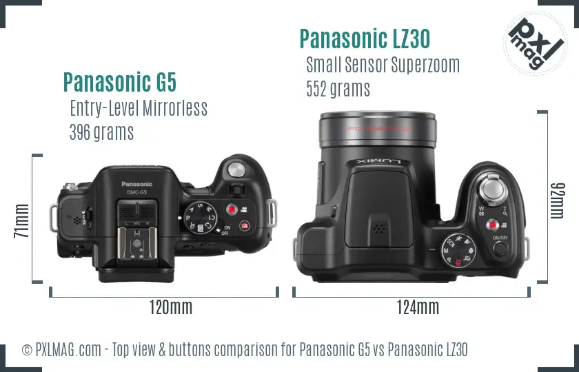 Panasonic G5 vs Panasonic LZ30 top view buttons comparison