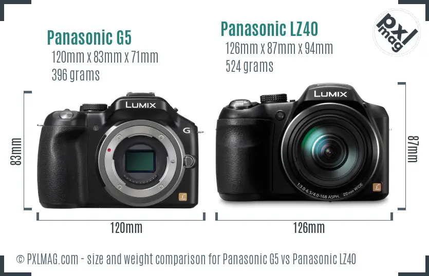 Panasonic G5 vs Panasonic LZ40 size comparison