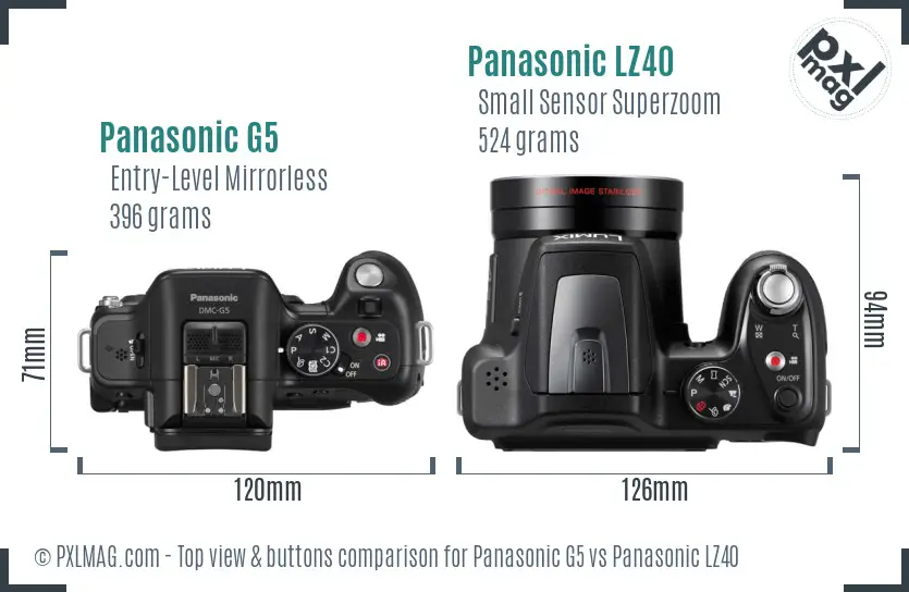 Panasonic G5 vs Panasonic LZ40 top view buttons comparison