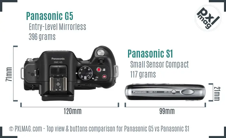 Panasonic G5 vs Panasonic S1 top view buttons comparison