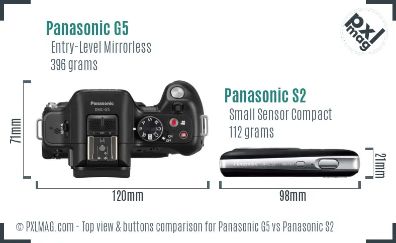Panasonic G5 vs Panasonic S2 top view buttons comparison