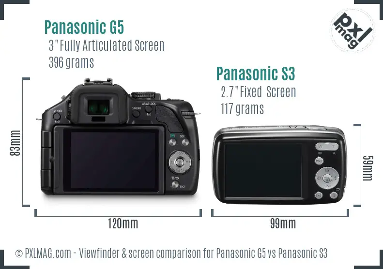 Panasonic G5 vs Panasonic S3 Screen and Viewfinder comparison