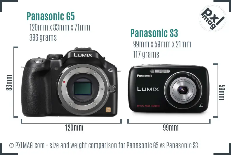 Panasonic G5 vs Panasonic S3 size comparison