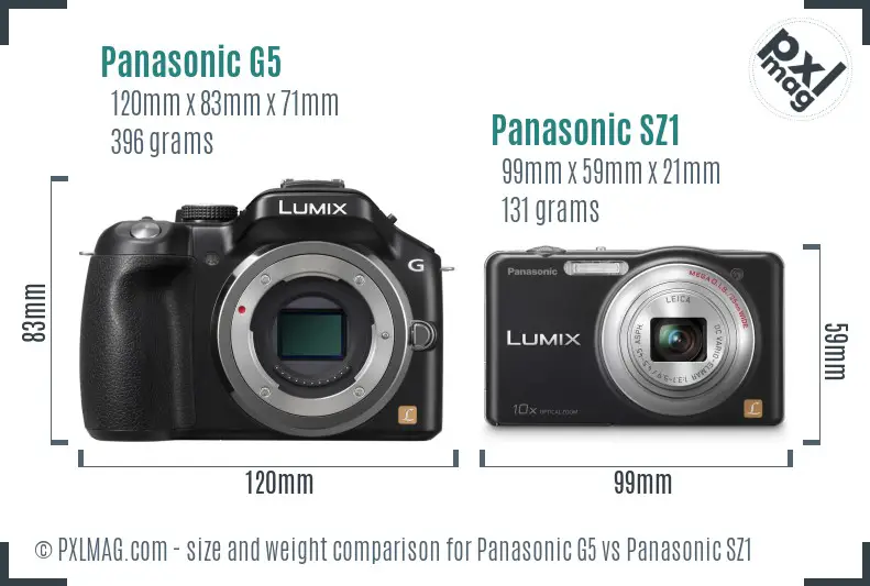 Panasonic G5 vs Panasonic SZ1 size comparison