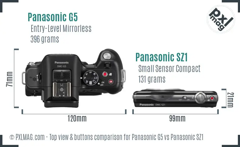Panasonic G5 vs Panasonic SZ1 top view buttons comparison