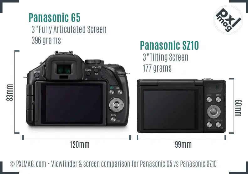 Panasonic G5 vs Panasonic SZ10 Screen and Viewfinder comparison