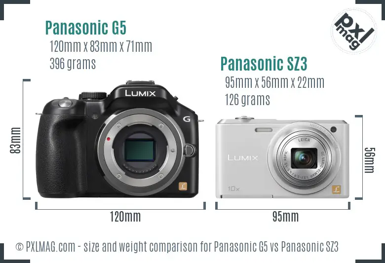 Panasonic G5 vs Panasonic SZ3 size comparison