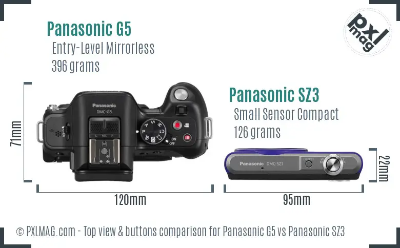 Panasonic G5 vs Panasonic SZ3 top view buttons comparison