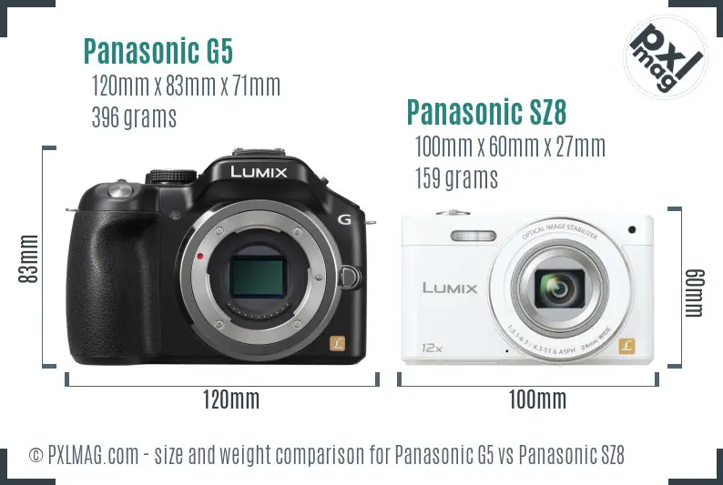 Panasonic G5 vs Panasonic SZ8 size comparison